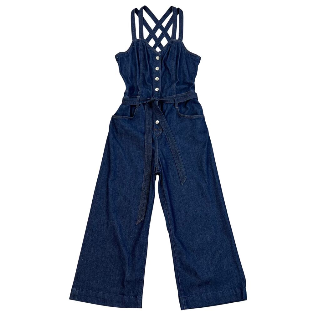 7 For All Mankind Women's Button-Front Sleeveless Cropped Denim Jumpsuit (Sz M)